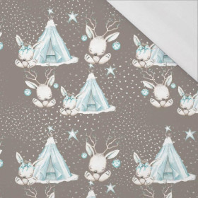 ANIMALS IN TIPI / dark beige (MAGICAL CHRISTMAS FOREST) - single jersey with elastane 