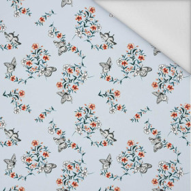 PANSIES AND BUTTERFLIES / light blue - Waterproof woven fabric