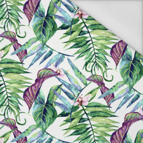 120cm LEAVES AND INSECTS PAT. 2 (TROPICAL NATURE) / white - Waterproof woven fabric