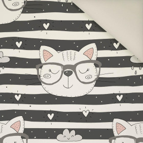 CATS IN GLASSES / grey- Upholstery velour 