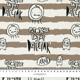 POTWORNIE FAJNY DZIECIAK / BEIGE STRIPES (SCHOOL DRAWINGS) - looped knit fabric