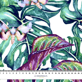 LEAVES AND INSECTS PAT. 5 (TROPICAL NATURE) / white - Waterproof woven fabric