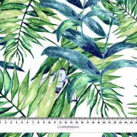 LEAVES AND INSECTS PAT. 6 (TROPICAL NATURE) / white - viscose woven fabric