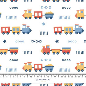 LOCOMOTIVES pat. 2 / white (ADVENTURE BEGINS) - Cotton woven fabric