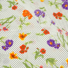 FLOWERS & STARS / white - viscose woven fabric