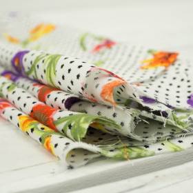 FLOWERS & STARS / white - viscose woven fabric