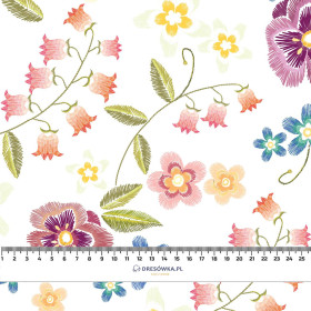 FLOWERS / white - viscose woven fabric