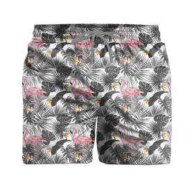 Men's swim trunks - FLAMINGOS WITH LEAVES 2.0 - sewing set