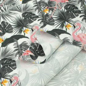FLAMINGOS WITH LEAVES 2.0 - quick-drying woven fabric
