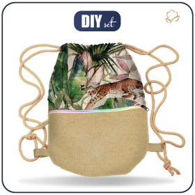 GYM BAG WITH POCKET - CHEETAH / leaves - sewing set