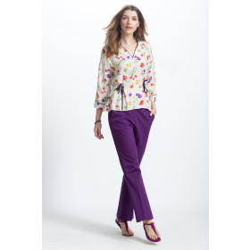 FLOWERS & STARS / white - viscose woven fabric