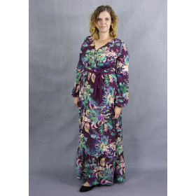 WRAP FLOUNCED DRESS (ABELLA) - BLUE LEAVES - sewing set