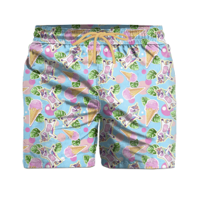 Men's swim trunks - UNICORNS AND ICE CREAM / light blue - sewing set