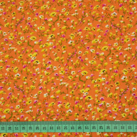 COLORFUL FLOWERS / orange - viscose woven fabric