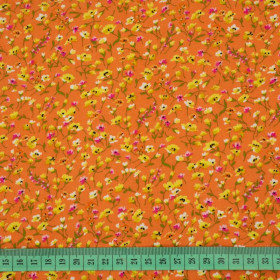 COLORFUL FLOWERS / orange - viscose woven fabric