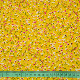 COLORFUL FLOWERS / yellow - viscose woven fabric