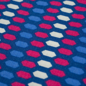 COLORFUL HEXAGONS / dark blue - POPLIN 100% cotton 