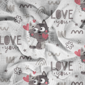 CATS / love you (CATS WORLD) / white - Cotton muslin