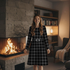 CHECK VICHY - MELANGE GRAPHITE - looped knit fabric with elastane ITY