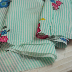 FLOWERS / STRIPES OF MINT - viscose woven fabric