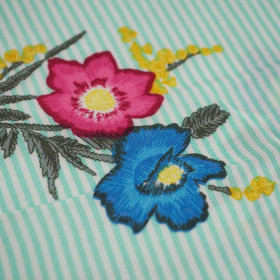 FLOWERS / STRIPES OF MINT - viscose woven fabric