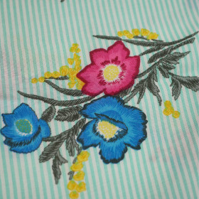 FLOWERS / STRIPES OF MINT - viscose woven fabric