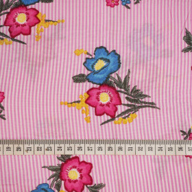 FLOWERS / STRIPES OF ROSES - viscose woven fabric