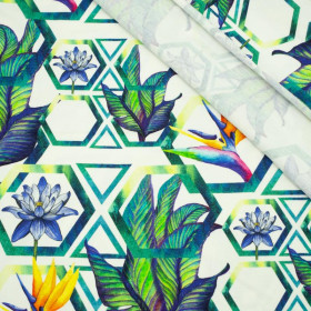 FLOWERS IN HEXAGONS - single jersey with elastane TE210