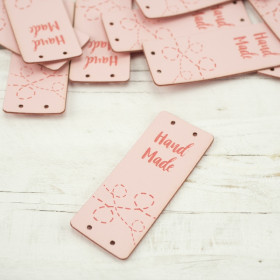 Loop fold label "Hand Made" - Tacking 2 x 5 cm - pale pink