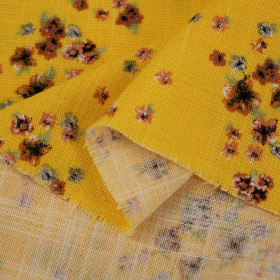 SMALL FLOWERS / mustard - Viscose with linen weave