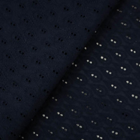 DROPS / navy - Embroidered cotton fabric