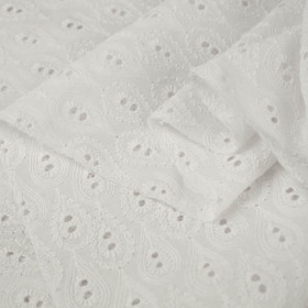 DROPS / white - Embroidered cotton fabric