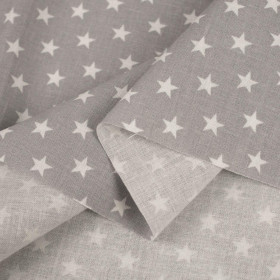 WHITE STARS / grey - Cotton woven fabric