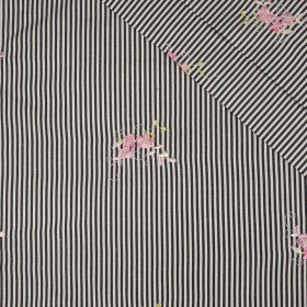  FLOWERS / black stripes - Embroidered cotton fabric