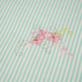  FLOWERS / mint stripes - Embroidered cotton fabric