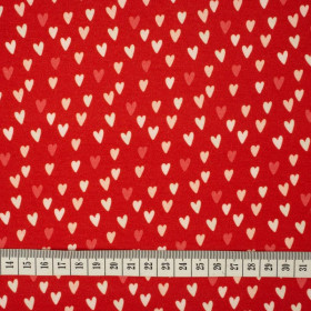MINI HEARTS / RED (BIRDS IN LOVE) - single jersey with elastane 