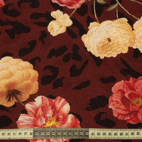 ROSES ON SPOTS / maroon - viscose woven fabric