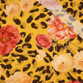 ROSES ON SPOTS / mustard - viscose woven fabric