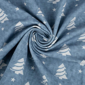 CHRISTMAS TREES WITH STARS / ACID WASH - blue - looped knit 
