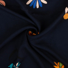 PAINTED FLOWERS / navy - viscose woven fabric