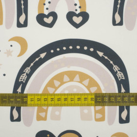 VALENTINE'S RAINBOW pat. 3 / white (RAINBOWS AND HEARTS) - looped knit fabric