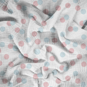 PASTEL DOTS / mint - salmon pink (PASTEL SKY) - Cotton muslin