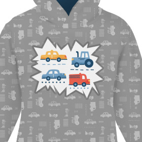 KID'S HOODIE (ALEX) - VEHICLES pat. 2 / white (ADVENTURE BEGINS) - sewing set