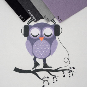 OWL WITH HEADPHONES / grey - panel looped knit 