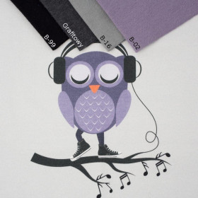 OWL WITH HEADPHONES / grey - panel looped knit 