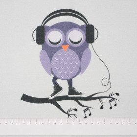 OWL WITH HEADPHONES / grey - panel looped knit 