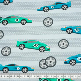 FAST WHEELS / blue on grey - Viscose jersey WE210