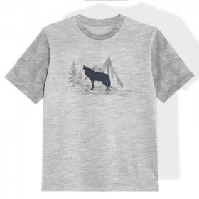 KID’S T-SHIRT-WOLF (ADVENTURE)/ melange light grey- single jersey (128/134)