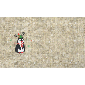 PENGUIN REINDEER / red - jute - Cotton woven fabric panel ( 30 x 50 cm )