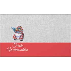 SANTA’S CART - FROHE WEIHNACHTEN - acid wash grey - Cotton woven fabric panel (30 x 50 cm ) 